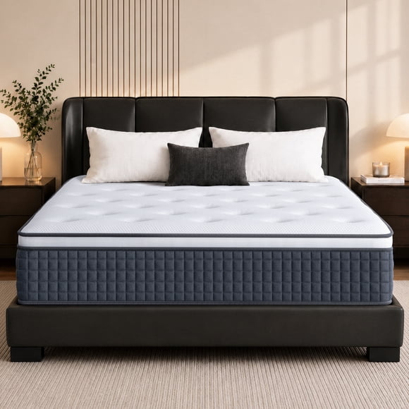 Matelas Grand, Lecuneey Matelas Hybride à Ressorts Ensachés de 12 Pouces en Boîte avec Isolation des Mouvements et Soulagement de la Pression, CertiPUR-US, Grand