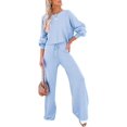 thumbnail image 1 of ORUYROP Ensemble de Pull 2 Pcs pour Femmes Haut Court à Manches Longues et Pantalon Large, 1 of 7