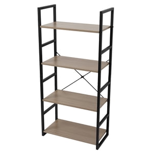 4 Plancher de bibliothèque de niveau organisateur de rangement bois et métal rack de bibliothèque gris