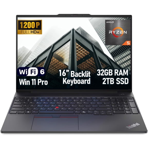Lenovo ThinkPad E16 Gen 2 Business Laptop, 16" WUXGA IPS, AMD Ryzen 5 7535U, Windows 11 Pro, 32GB DDR5, 2TB SSD, Fingerprint, ThinkShield Security, Aluminium Case, Black