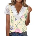 thumbnail image 2 of Hauts Femmes Mode Été Sexy Pli Imprimé Régulier Femmes Manches Courtes Col en V Bouton Haut Blouses Dames en Solde, 2 of 5