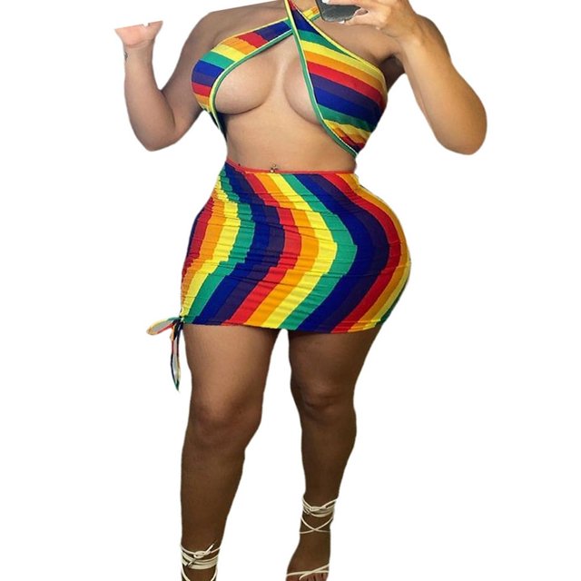 Female Dress Striped Halter Neck Sleeveless Hollow Out One-Piece