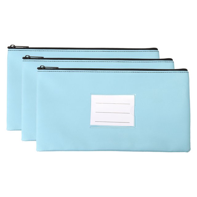 Unique Bargains Zipper Leatherette Money Deposit Bags with Clear Window, Sky Blue, 3 Pack