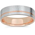 thumbnail image 1 of 14k Rose Gold & White Gold Two Tone Wedding Band Mens Brushed Ring, 1 of 2