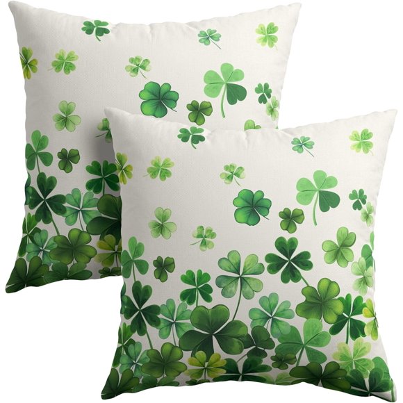 Lucky Clover Shamrocks Throw Pillow Covers St. Patrick''s Day Pillowcase 16x16inch Set of 2 Green Spring Holiday Decorative Cotton-Linen Square Cushion Cases for Home Couch Bed