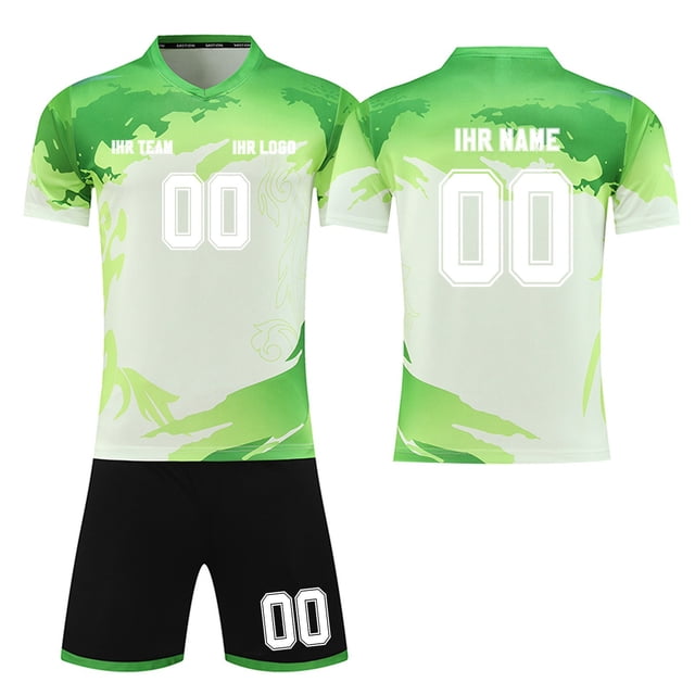 Custom Football Kit Set for Adult and Child, Name Number Team Logo DIY Family Match Personalized Jersey Shirt Shorts Set, Dad and Son Matching Outfits Light Green XXL
