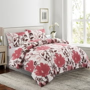 Marina Decoration Ultra Soft Silky Zipper Rich Printed Rayon from Bamboo All Season Duvet Cover Set with Pillowcases, Pink Red Floral Pattern