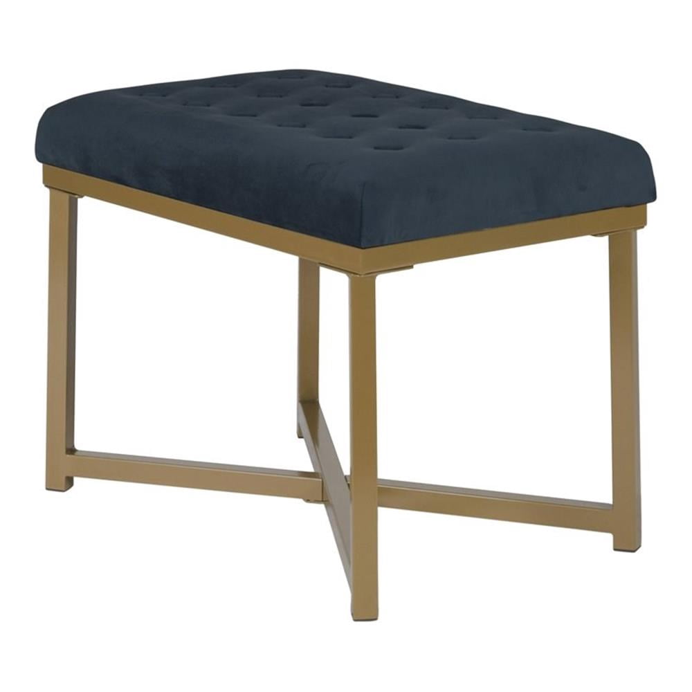 HomePop Modern Style Metal Bench with Velvet Seat in Dark Blue Finish
