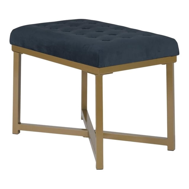 HomePop Modern Style Metal Bench with Velvet Seat in Dark Blue Finish