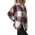 thumbnail image 3 of Xingqing Veste Surchemise Rétro à Carreaux pour Femmes, Mélangé Laine, Manches Longues, Rouge m, 3 of 9