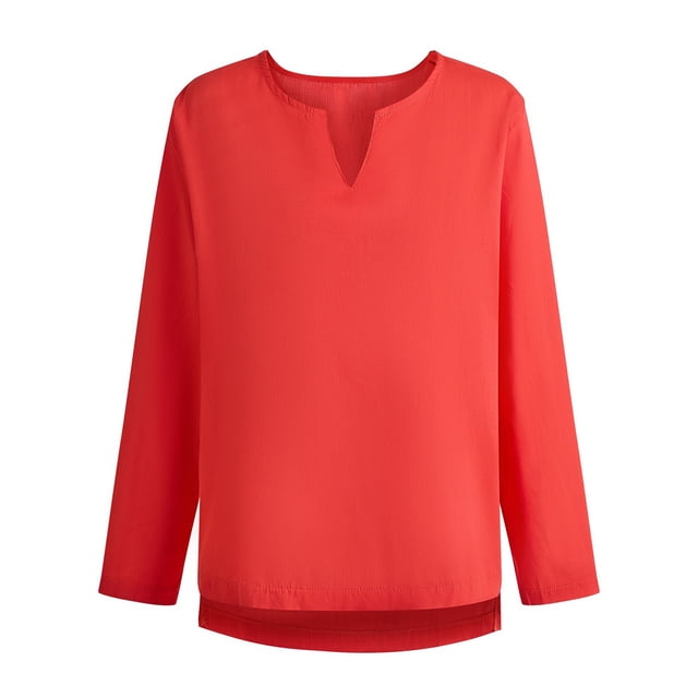 Yuyuzo Long Sleeve Shirts for Men Cotton Linen Notch V Neck Solid Color Casual Fall Winter Basic Tops