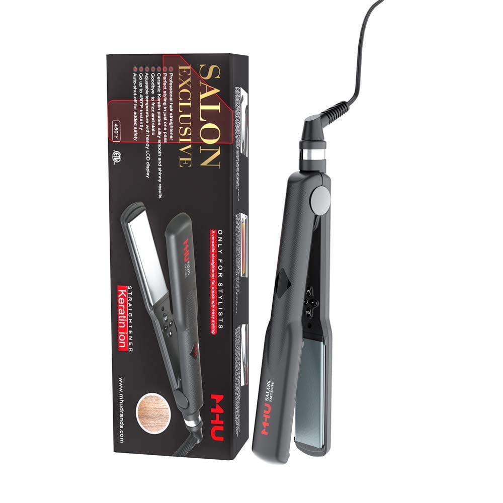 Professional Keratin Hair Straightener 1.25" Wide Flat Iron Hair Straightener Instant Heat Up Flat Iron 285â-450â, Dual Voltage, Auto Shut Off (Black)