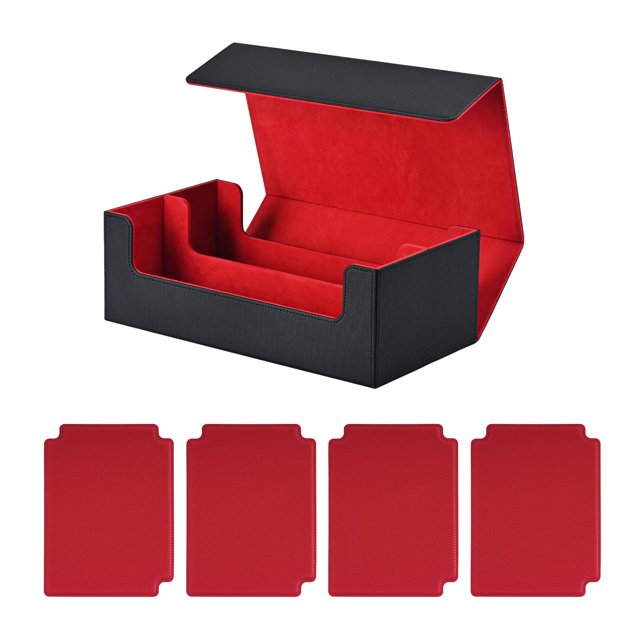 Bunblic Card Deck Box Can Holds 1200+ Cards Display Premium Sturdy Game Card Storage Black Red with Red