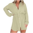 thumbnail image 1 of Mrat Combinaison Chemise Grande Taille pour Femmes Col en V Été Décontractée à Boutons Manches Longues Barboteuses Shorts Robe Combinaisons pour Femmes P-89 Vert Armée 5TG, 1 of 8