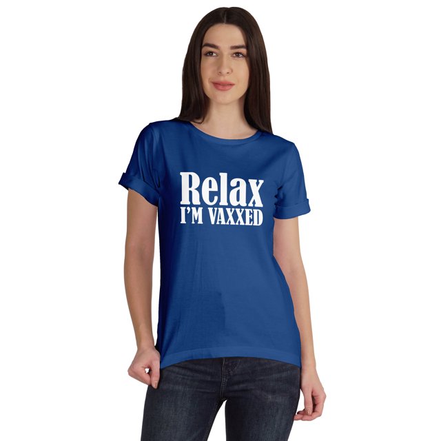 Inkmeso Relax I'M Vaxxed Drôle Pro-Vaccin T-shirt en Coton à Encolure Dégagée pour Femmes