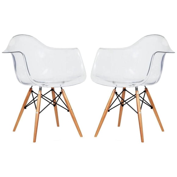 Chaise en acrylique Buck avec pieds en bois – Lot de 2 chaises confortables transparentes, parfaites pour le bureau, les salles à manger, les espaces modernes et les intérieurs élégants