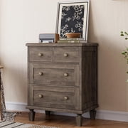 BeesClover Farmhouse 4-Drawer Bedside Table with Carved Handles & Tapered Legs, Wooden Nightstand Storage Cabinet for Bedroom, Sturdy & Stylish End Table
