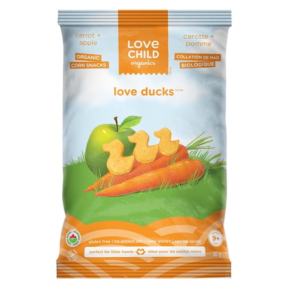 Love Child Organics Love Ducks Carrot + Apple Corn Snacks 30g Bag