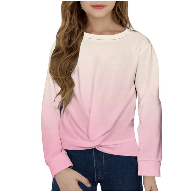 Posijego Chandail en Molleton pour Petite Fille, Col Rond, Manches Longues, Torsade devant, Crop Top Athlétique