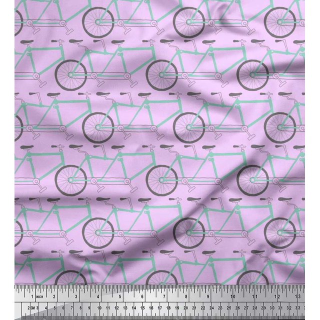 Soimoi Rayon Fabric Bicycle Transport Printed Fabric 1 Yard 42 Inch Wide