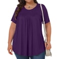 thumbnail image 4 of Aqestyerly Blouse à Manches Courtes pour Femmes Grande Taille, Col Rond Uni Plié, Haut en Tricot Doux et Confortable pour Tenue Décontractée, 4 of 8