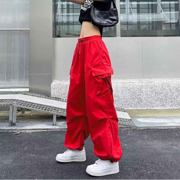 Red Cargo Pants Womens Baggy Cargo Pants Streetwear Hip Hop