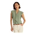 thumbnail image 1 of RALPH LAUREN Womens Green Flutter Sleeve Tie Neck Top M, 1 of 3