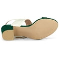 thumbnail image 4 of BLISSFUL STEP Women's Back to School Shoes Slingback Contrast Color Chunky Heel Big Circle Buckle Heeled Sandals Green White 10, 4 of 8
