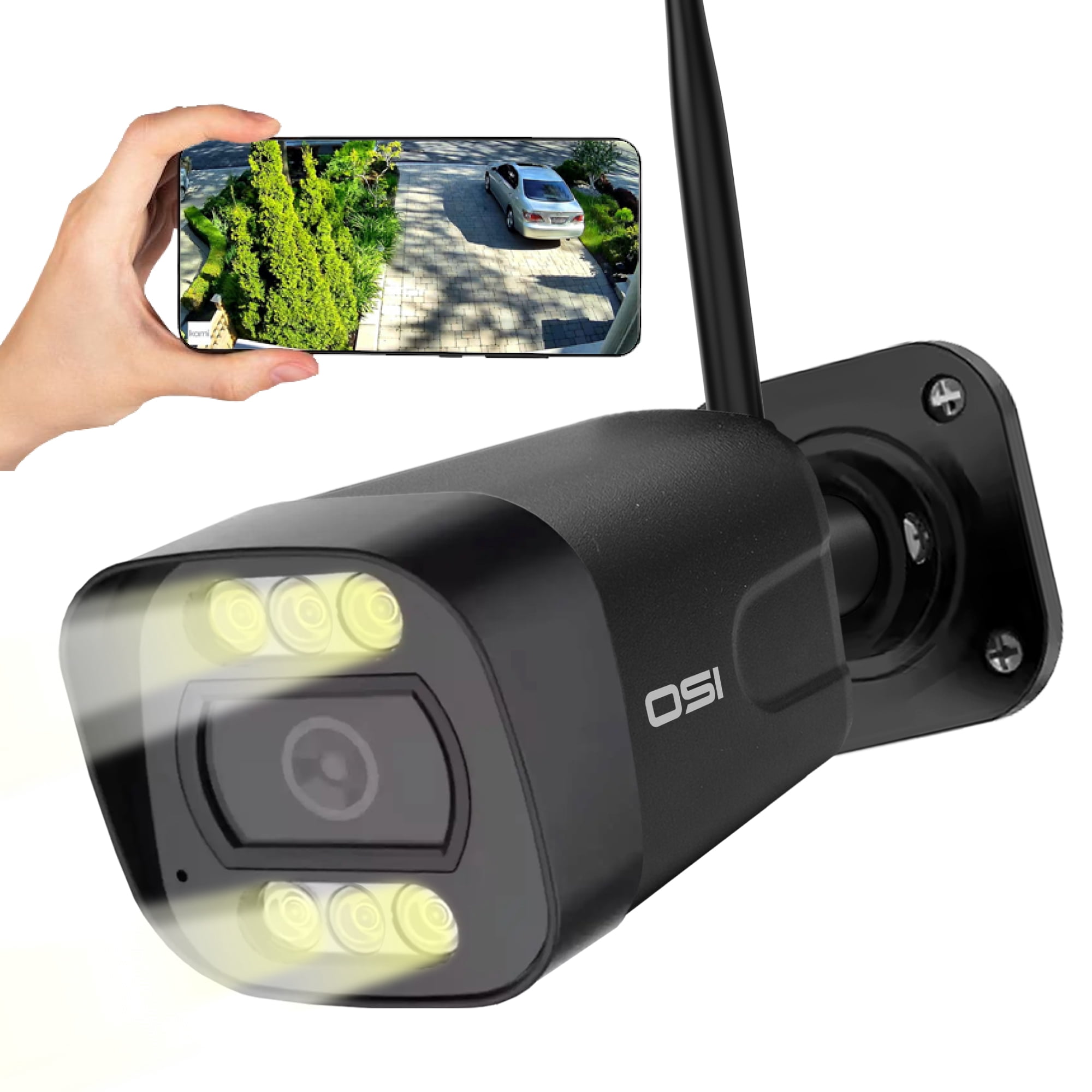 OSI Wi-Fi Security Spotlight 4MP Bullet Camera Indoor-Outdoor - 6 LED, 2-way talk, Human Ai Detection, Siren, App Notification, Alexa & Google Assistant, Remote View