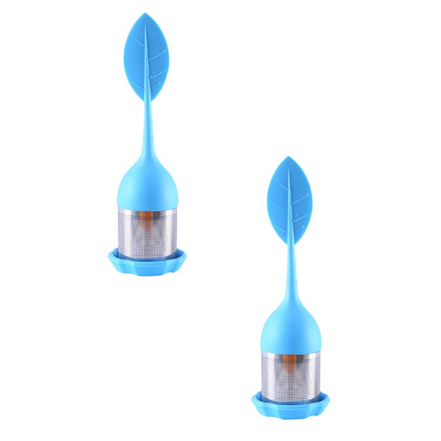 Oleegame 2 Pcs Infuseur à Thé pour Rangement de Produits, Poignée en Silicone Passoire en Acier Inoxydable avec Plateau d'Égouttement Bleu
