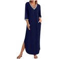 thumbnail image 2 of Gspmoly Robe pour Femmes, Robes pour Femmes Manches 3/4 Col en V Ample Fluide Fendue Longue Robe Maxi avec Poches Robes Formelles pour Femmes Cadeaux de Vacances, 2 of 9