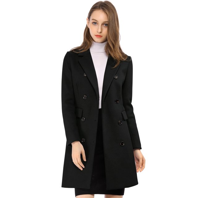 INSPIRE CHIC Women's Notched Lapel Collar Double Breasted Mid Length Overcoat