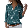 thumbnail image 1 of IROINID Rabais Polyester T-Shirt à Manches Longues pour Femmes Décontracté Col Rabattu Col Rond Bouton Blouse Élastique Chemises, Vert, 1 of 5