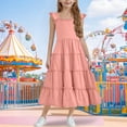 thumbnail image 2 of Diufon Robe Maxi pour Filles Été Décontractée à Manches Cap, Robe Trapèze, Ourlet à Volants, Robe Fluide pour Préados 3-13 Ans, 2 of 9
