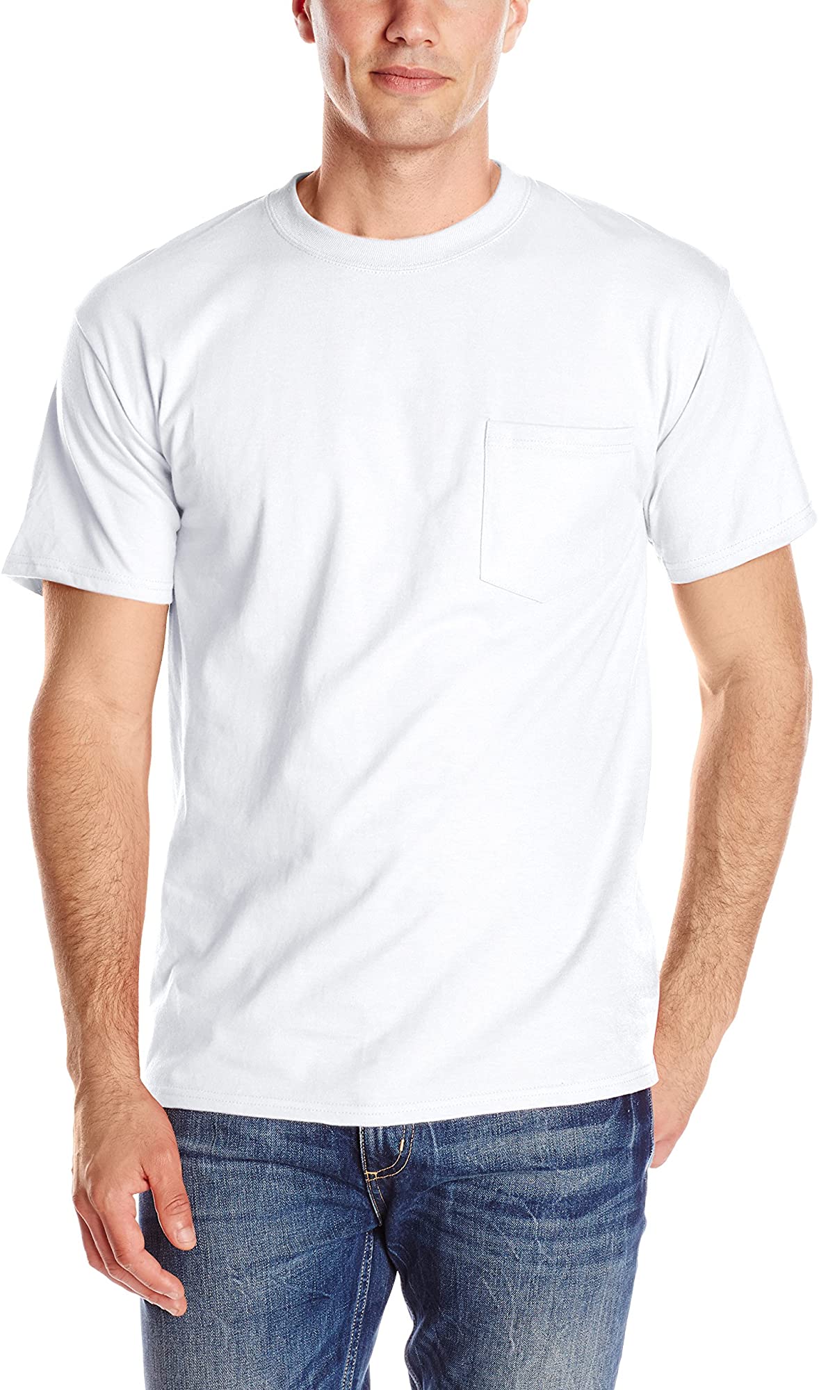 Hanes Beefy-T Men`s Pocket T-Shirt, S, White