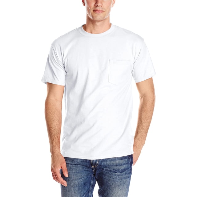 Hanes Beefy-T T-Shirt à Poche pour Hommes, P, Blanc