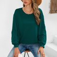thumbnail image 5 of CHUANK Chemise Longue Cache-Ventre Fluide à Col Rond Unie à Manches Longues Hauts Grande Taille pour Femmes Chic Tunique Confortable à Porter avec des Leggings Bleu TTG, 5 of 5
