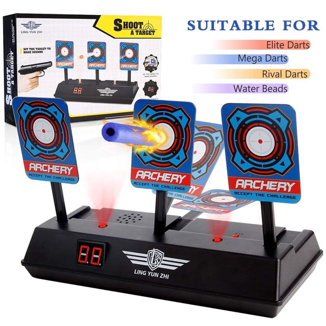 Target Compatible avec les Pistolets Nerf - N-Strike Elite/Mega/Rival, Jouets de Tir à Score Électrique à Réinitialisation Automatique avec Cible Numérique pour Garçons