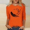 thumbnail image 2 of Dadaria T-Shirt pour Femmes Chemise Orange Manches 3/4 Col Rond Été Chandail Blouses S, 2 of 4