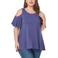 thumbnail image 1 of CHUANK Women‘s Plus Size Cold Shoulder Tunic Top Summer Short Sleeve Blouse, 1 of 7