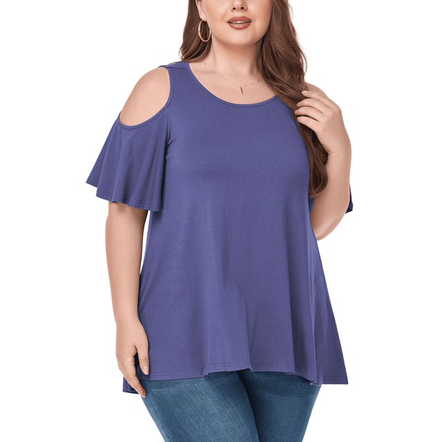 CHUANK Women‘s Plus Size Cold Shoulder Tunic Top Summer Short Sleeve Blouse
