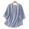 thumbnail image 4 of Timegard Hauts en Coton et Lin pour Femmes Manches 3/4 Col Rond Blouse Froncée Brodée Décontractée Ample, 4 of 7