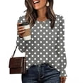 thumbnail image 2 of HAiming Chemises à Pois pour Femmes Décontractées à Col Rond Hauts à Volants Plissés Blouse Basique Chic T-Shirts de Travail, 2 of 6