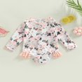 thumbnail image 2 of Toddler Baby Girl Jumpsuit Swimsuit Flower Print Long Sleeve Ruffle Spring Summer Bikini Bathing Suit Green 9-12 Months, 2 of 8
