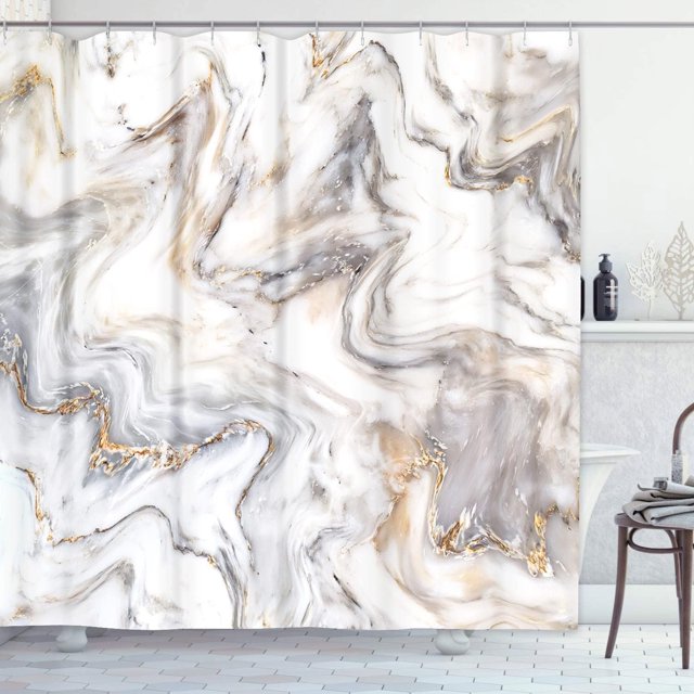 Brown Marble Ink Pattern Shower Curtain Luxurious Blue Home Bath Decor Polyester Fabric Waterproof Set with Hooks Can Skin Wall Design for a Sophisticated and Elegant Bathroom Makeover (72"x72)