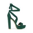 thumbnail image 3 of BLISSFUL STEP Women's Shoes Platform High Heel Lace Up Open Toe Chunky Heel Sandals  Emerald Green 10.5, 3 of 8