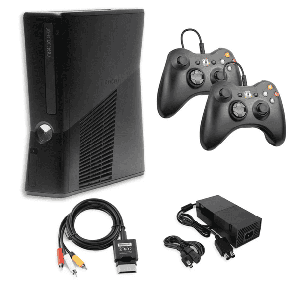 Console de jeu Microsoft Xbox 360 S 250 Go noire avec 2 manettes noires Retrofam (Reconditionnée)