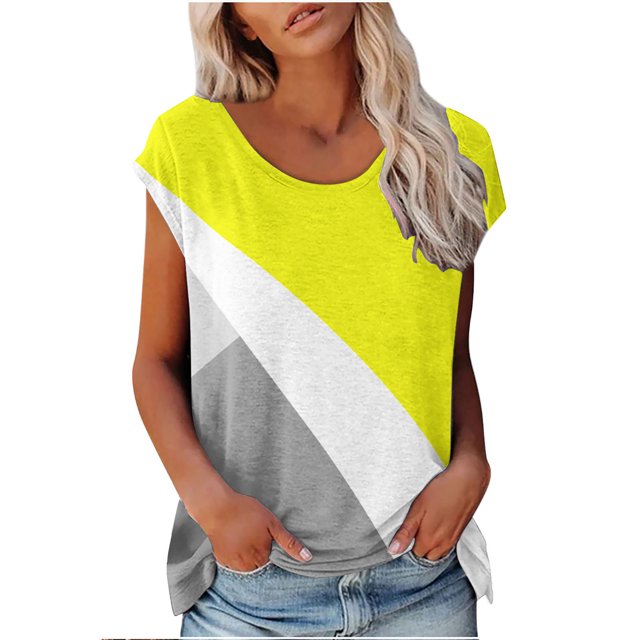EQWLJWE Hauts d'Été pour Femmes Hauts pour Femmes Liquidation Femmes Décontracté Imprimé Manches Courtes Col Rond Chandail Blouse T-shirt Hauts