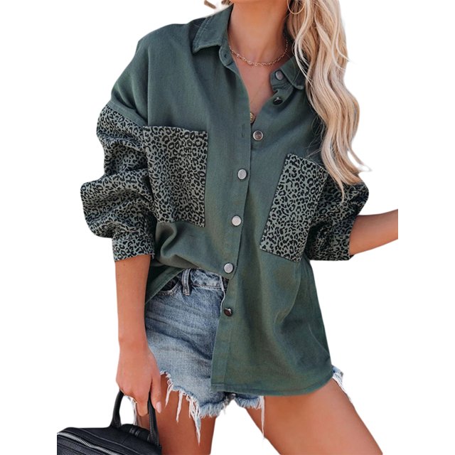 Chemise Boutonnée pour Femmes Veste en Denim Manches Longues Décontractée Automne avec Poches
