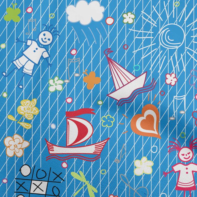 oneOone Rayon Blue Fabric Kids Sewing Material Print Fabric By The Yard 56 Inch Wide